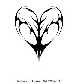 Neo tribal y2k gothic style tattoo. Cyber sigilism heart design. Vector illustration of black and white.