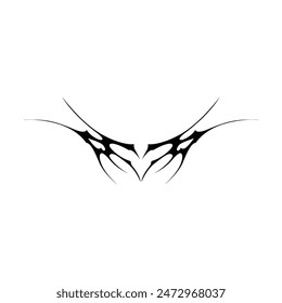 Neo tribal y2k gothic style tattoo. Cyber sigilism heart design. Vector illustration of black and white.