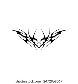 Neo tribal y2k gothic style tattoo. Cyber sigilism heart design. Vector illustration of black and white.