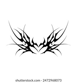 Neo tribal y2k gothic style tattoo. Cyber sigilism heart design. Vector illustration of black and white.