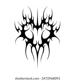 Neo tribal y2k gothic style tattoo. Cyber sigilism heart design. Vector illustration of black and white.