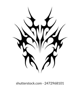 Neo tribal y2k gothic style tattoo. Cyber sigilism heart design. Vector illustration of black and white.