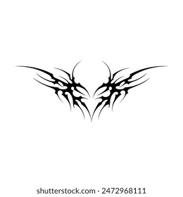 Neo tribal y2k gothic style tattoo. Cyber sigilism heart design. Vector illustration of black and white.