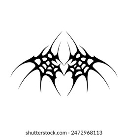 Neo tribal y2k gothic style tattoo. Cyber sigilism heart design. Vector illustration of black and white.