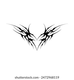 Neo tribal y2k gothic style tattoo. Cyber sigilism heart design. Vector illustration of black and white.