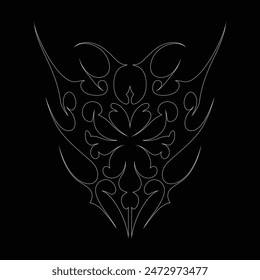 Neo tribal y2k gothic style tattoo. Cyber sigilism design. Vector illustration of black and white.