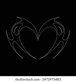 Neo tribal y2k gothic style tattoo. Cyber sigilism heart design. Outline vector illustration of black and white.