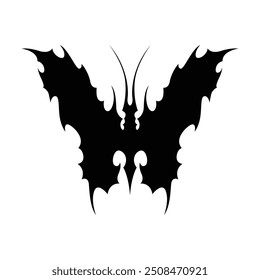 Neo tribal y2k gothic style tattoo. Cyber sigilism butterfly design. Vector illustration of black and white.