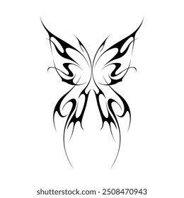 Neo tribal y2k gothic style tattoo. Cyber sigilism butterfly design. Vector illustration of black and white.