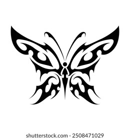 Neo tribal y2k gothic style tattoo. Cyber sigilism butterfly design. Vector illustration of black and white.