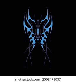 Neo tribal y2k gothic style tattoo. Cyber sigilism heart design. Vector illustration.