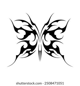 Neo tribal y2k gothic style tattoo. Cyber sigilism butterfly design. Vector illustration of black and white.