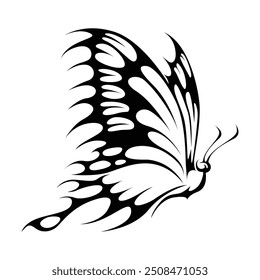 Neo tribal y2k gothic style tattoo. Cyber sigilism butterfly design. Vector illustration of black and white.