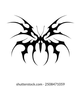 Neo tribal y2k gothic style tattoo. Cyber sigilism butterfly design. Vector illustration of black and white.