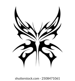 Neo tribal y2k gothic style tattoo. Cyber sigilism butterfly design. Vector illustration of black and white.