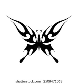 Neo tribal y2k gothic style tattoo. Cyber sigilism butterfly design. Vector illustration of black and white.