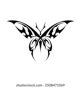 Neo tribal y2k gothic style tattoo. Cyber sigilism butterfly design. Vector illustration of black and white.