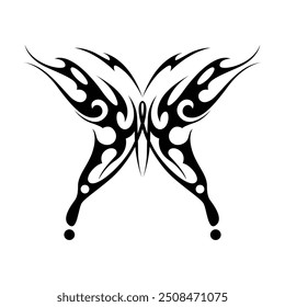 Neo tribal y2k gothic style tattoo. Cyber sigilism butterfly design. Vector illustration of black and white.