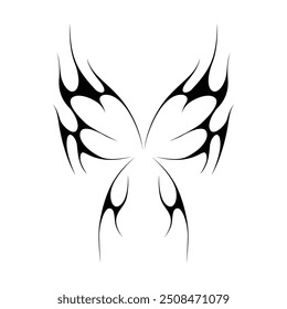 Neo tribal y2k gothic style tattoo. Cyber sigilism butterfly design. Vector illustration of black and white.