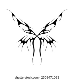 Neo tribal y2k gothic style tattoo. Cyber sigilism butterfly design. Vector illustration of black and white.