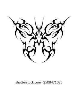 Neo tribal y2k gothic style tattoo. Cyber sigilism butterfly design. Vector illustration of black and white.