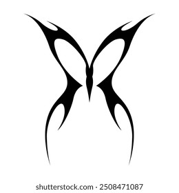 Neo tribal y2k gothic style tattoo. Cyber sigilism butterfly design. Vector illustration of black and white.