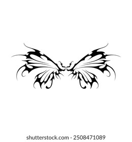 Neo tribal y2k gothic style tattoo. Cyber sigilism butterfly design. Vector illustration of black and white.