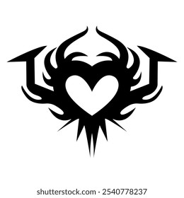 Neo tribal y2k gothic style heart tattoo. Cyber sigilism heart design
