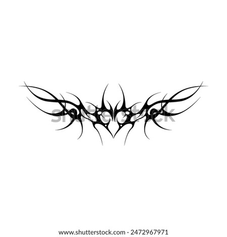 Neo tribal y2k gothic style tattoo. Cyber sigilism heart design. Vector illustration of black and white.