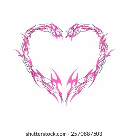 Neo tribal y2k heart shapes, symmetrical sharp vector design for t-shirt print apparel decoration