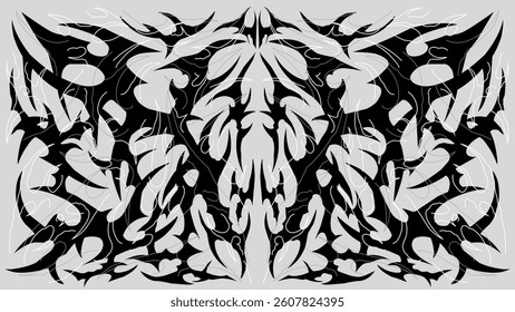 Neo tribal y2k symmetrical abstract pattern, sharp and branching sigil, hand drawn concept vector design for tattoo, poster music and t-shirt print apparel decoration