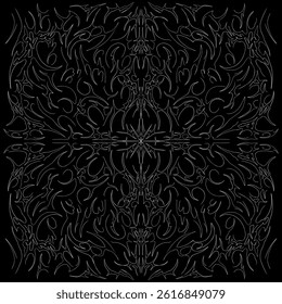 Neo tribal y2k symmetrical abstract pattern, sharp and branching sigil, concept vector design for poster music and t-shirt print apparel decoration