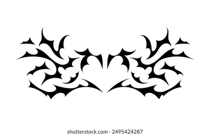 Neo tribal y2k tattoo, heart shape. Cyber sigilism style hand drawn ornaments. Vector illustration of black emo gothic tribal tattoo designs