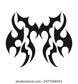 Neo tribal y2k wings flame aesthetic tattoo gothic cover, fire or wings abstract silhouette isolated on background. Divider, border, cyber body ornament, neotribal web goth decoration