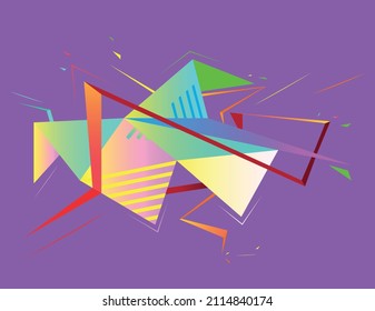 Neo wave abstract background. Neon shapes - polygon, cube, prism. Retrofuturistic print for t-shirt, notebook, poster, cover, wallpaper.