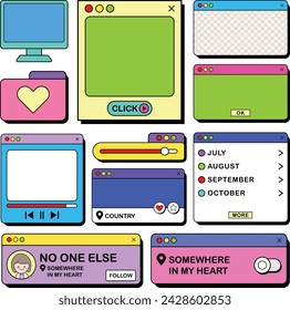 NeoBrutalism retro simply UI tab window elements collection design vector illustration