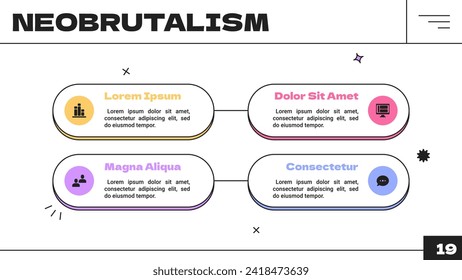 Neobrutalismus-Stil Vektorgrafik-Elemente vermuten. Business y2k Trenddesign mit Rundbannern. 4 abgerundete Formen für Grafikdaten. Komponenten zur Darstellung visueller kommerzieller Daten