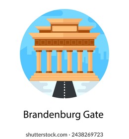 A neoclassical landmark in berlin, brandenburg gate flat rounded icon