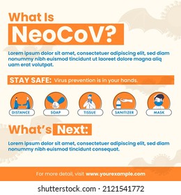 NeoCoV Variant FAQ Poster Or Flyer Design With Prevention Information For Advertising.