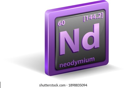 Neodymium chemical element. Chemical symbol with atomic number and atomic mass. illustration