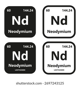 Neodymium Element vector symbol with atomic number, atomic mass and chemical group block