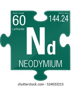 Neodymium symbol. Element number 60 of the Periodic Table of the Elements - Chemistry - Puzzle piece with green background