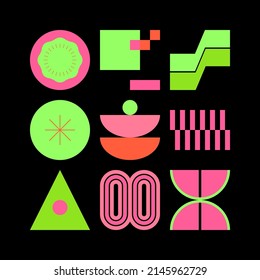 Neo-Geo vector pattern graphics artwork inspired by abstract modernist aesthetics design. Modern geometric collage for poster, cover, art, presentation, prints, fabric, wallpaper and etc.