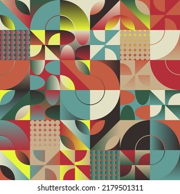 Neo-Geo vector pattern graphics artwork inspired by abstract modernist aesthetics design. Modern geometric collage for poster, cover, art, presentation, prints, fabric, wallpaper and etc.