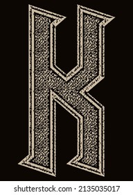 Neogotischer Zierbrief auf schwarzem Hintergrund.Vektor-mittelalterliche Schriftart.