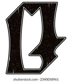 Neo-gothic grunge letter.Art font illustartion.Vector lettering.