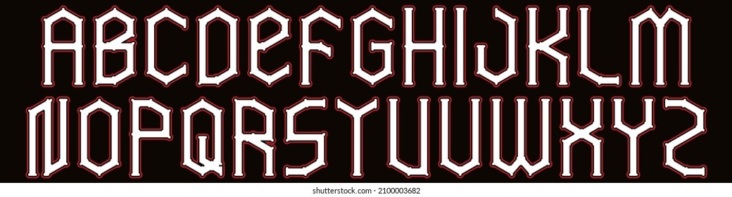 Neo-gothic style font.Vector alphabet on black background.