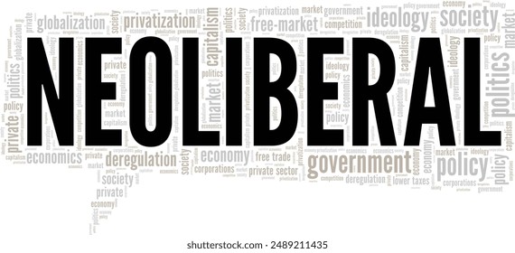 Neoliberales Wortwolken-Konzeptdesign isoliert auf weißem Hintergrund.