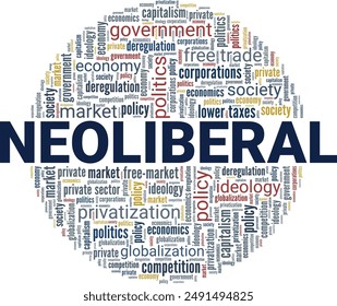 Neoliberal word cloud conceptual design isolated on white background.