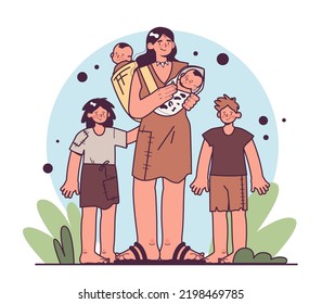 Neolithic demographic transition. Settlement and agriculture caused human population increase. Human evolution theory. Humanity ancestors, anthropology studying concept. Flat vector illustration